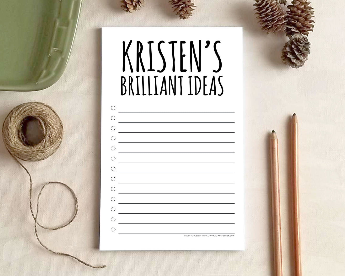 Personalized “Brilliant Ideas” Notepad – Custom Name Stationery | Lined Checklist Pad for Work, School & Home