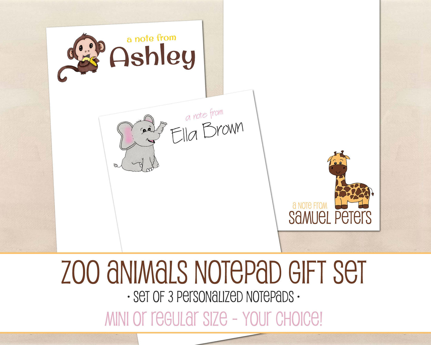 Zoo Notepad Gift Set - Animals Collection - Personalized Stationery Gifts for Kids - Set of 3