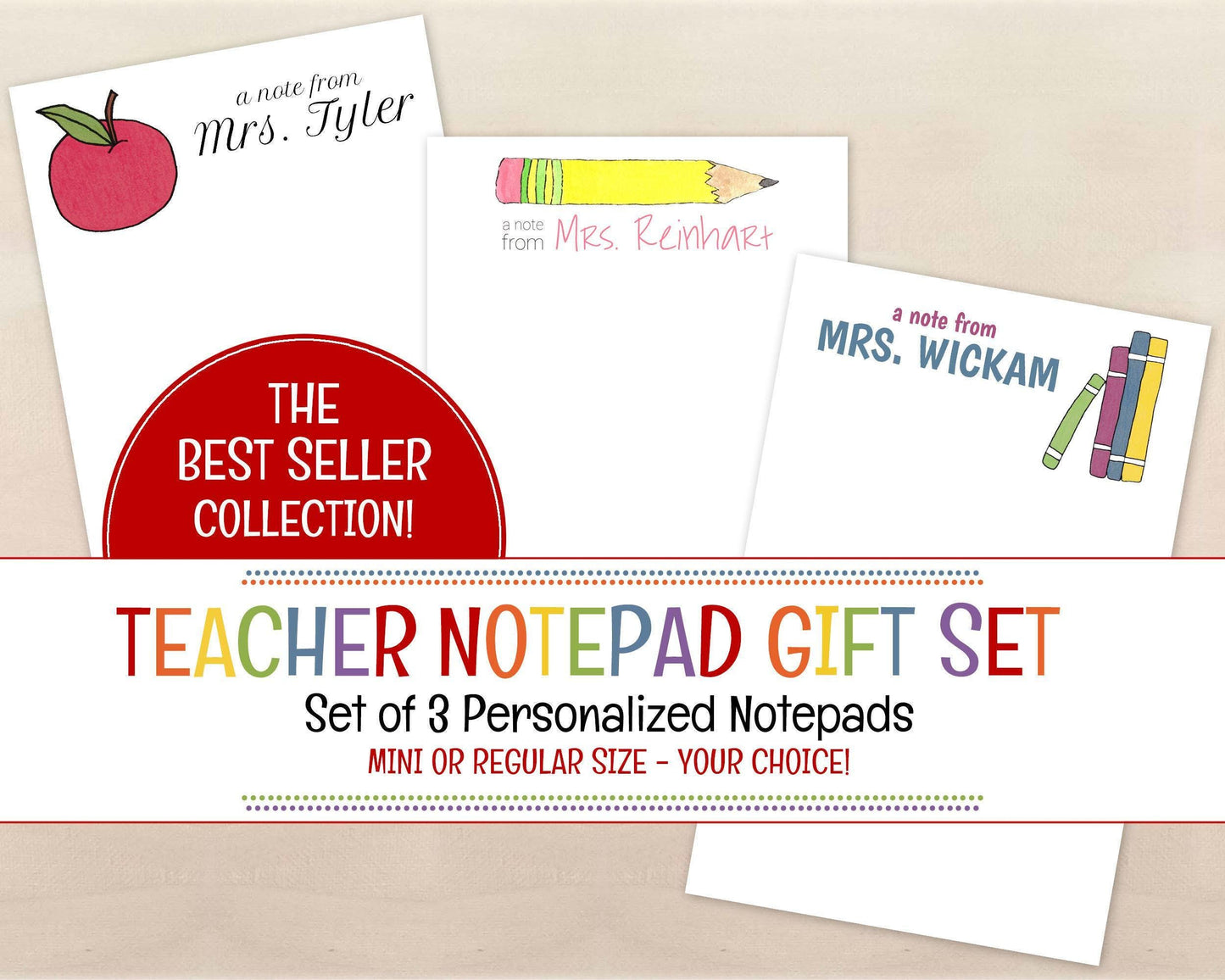 Teacher Notepad Gift Set - Personalized Stationery Gifts for Teachers - Best Seller Collection - Set of 3