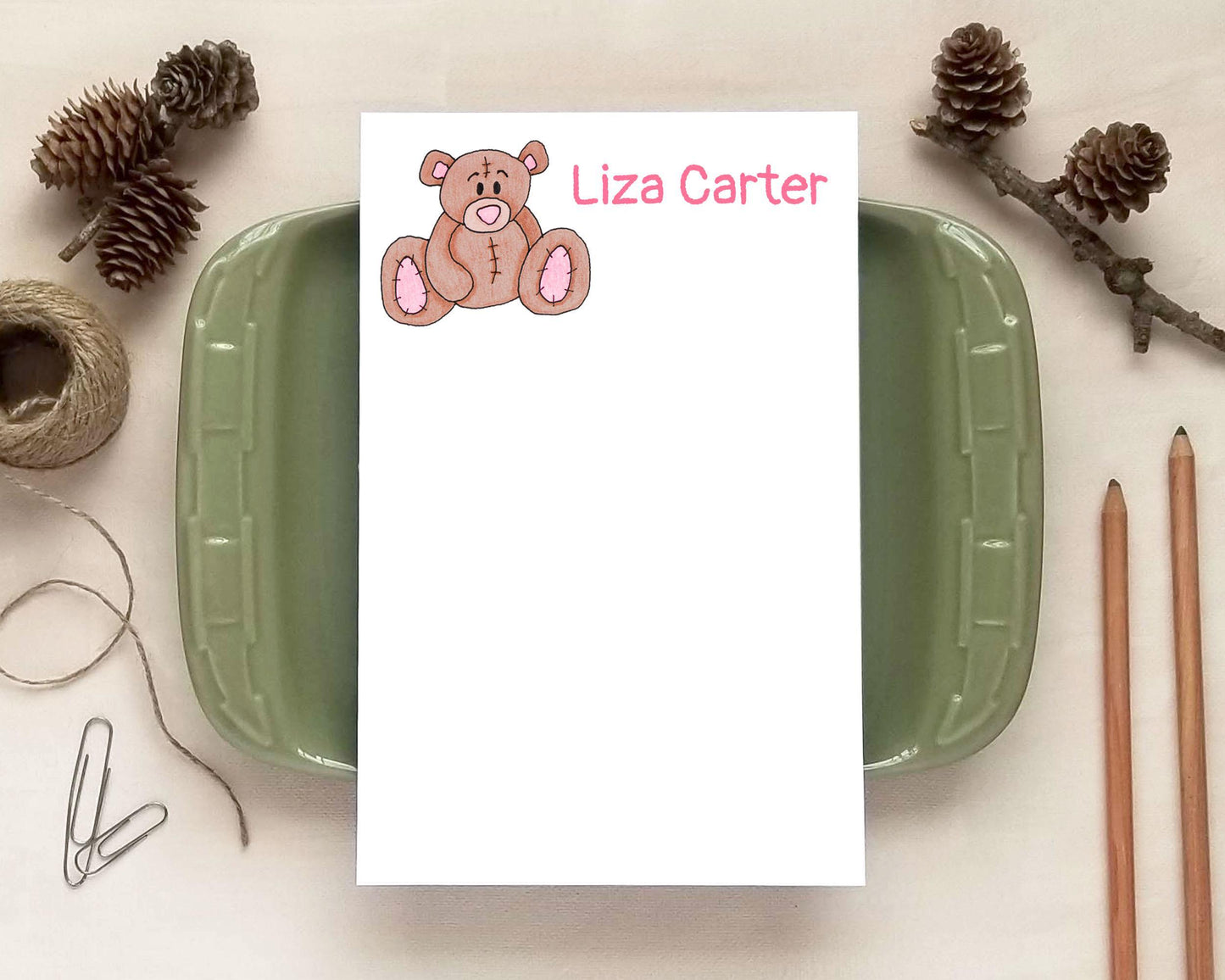 Teddy Bear Notes - Personalized Notepad - Stationery Gifts for Children - Pink Teddy Bear Gifts - Note Paper for Kids
