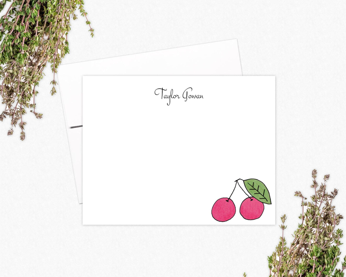 Cherry Note Cards - Personalized Stationery Card Set for Foodies