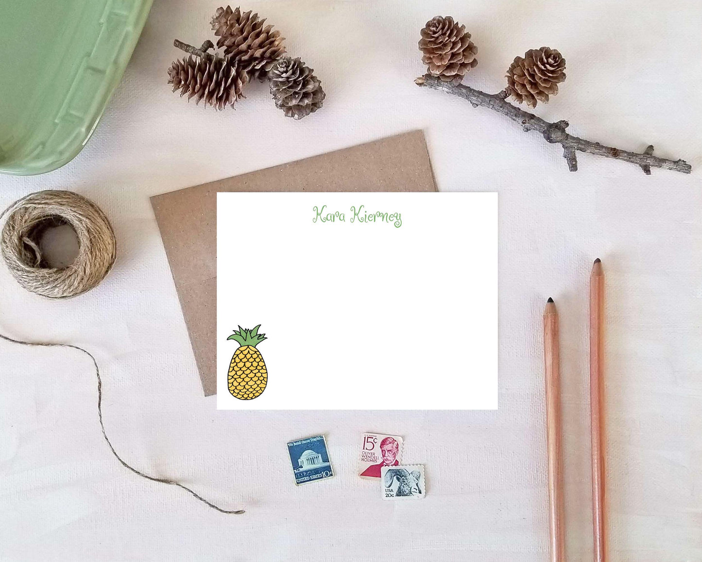 Pineapple Note Cards - Personalized Stationery - Tropical Gifts for Foodies