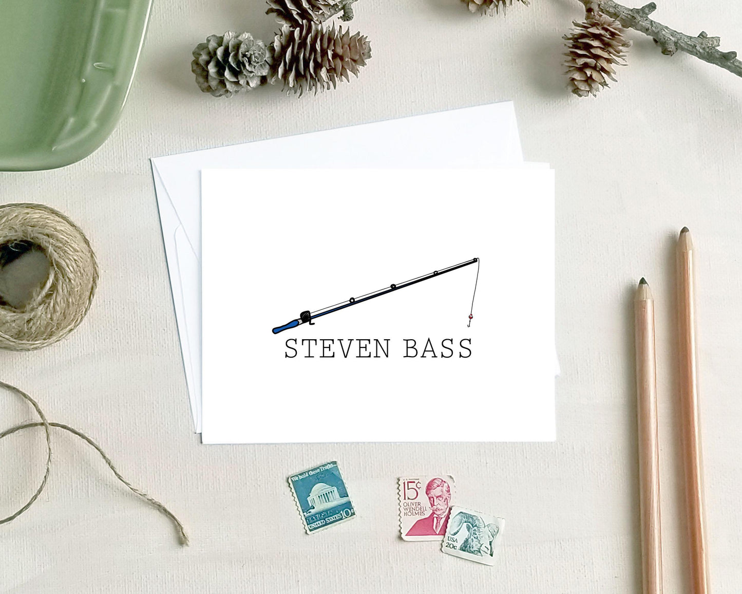Fishing Note Cards - Personalized Fishing Pole Stationery - Fisherman Gift for Dad Grandpa Husband