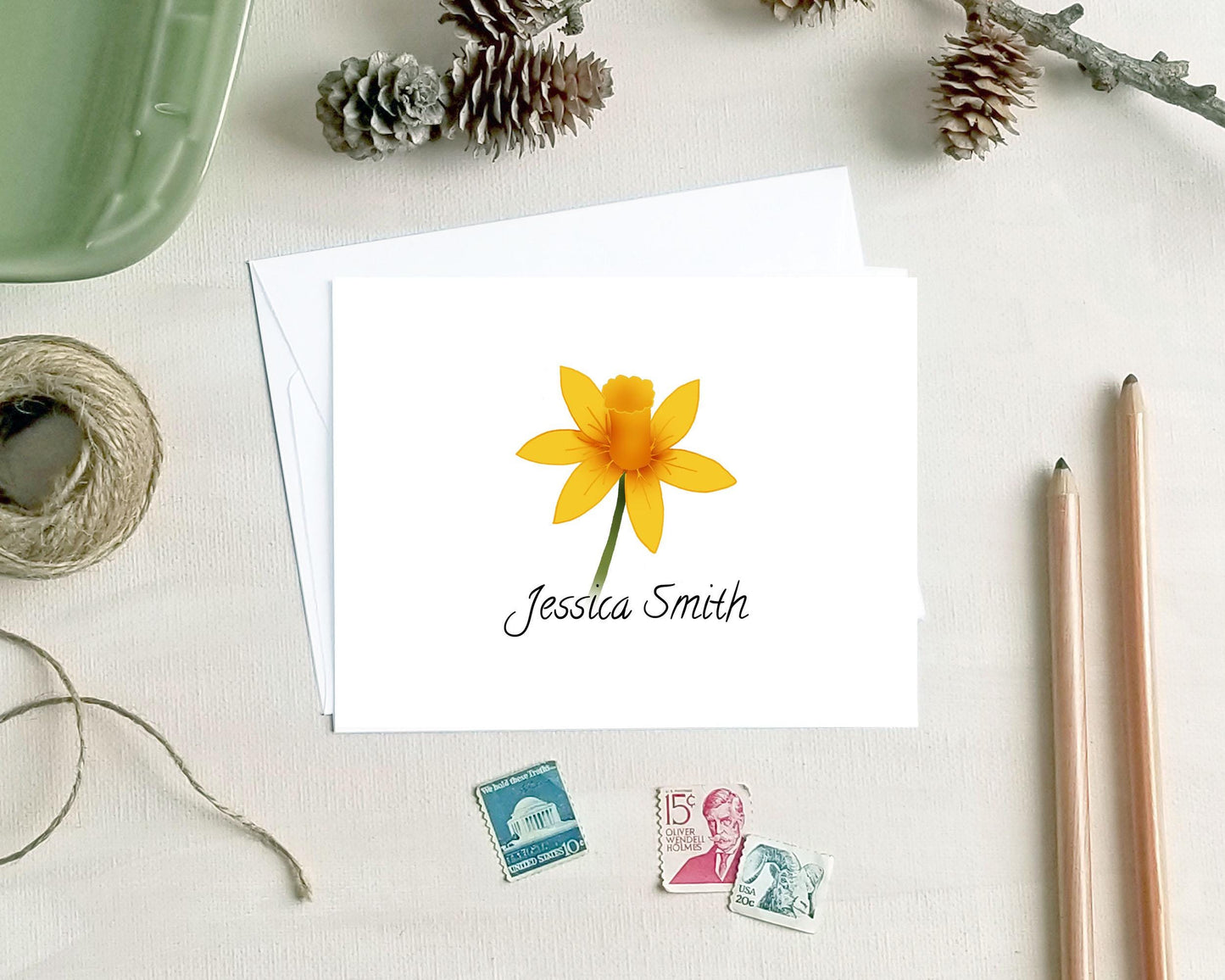 Daffodil Note Cards - Personalized Stationery Gifts for Mom Grandma Friend