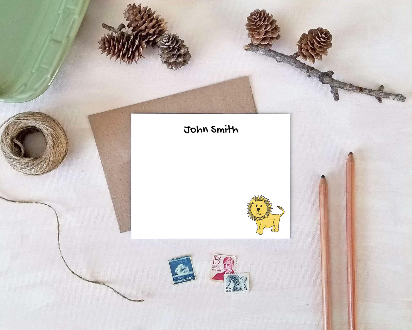 Lion Note Cards - Personalized Zoo Animal Stationery Gifts for Kids