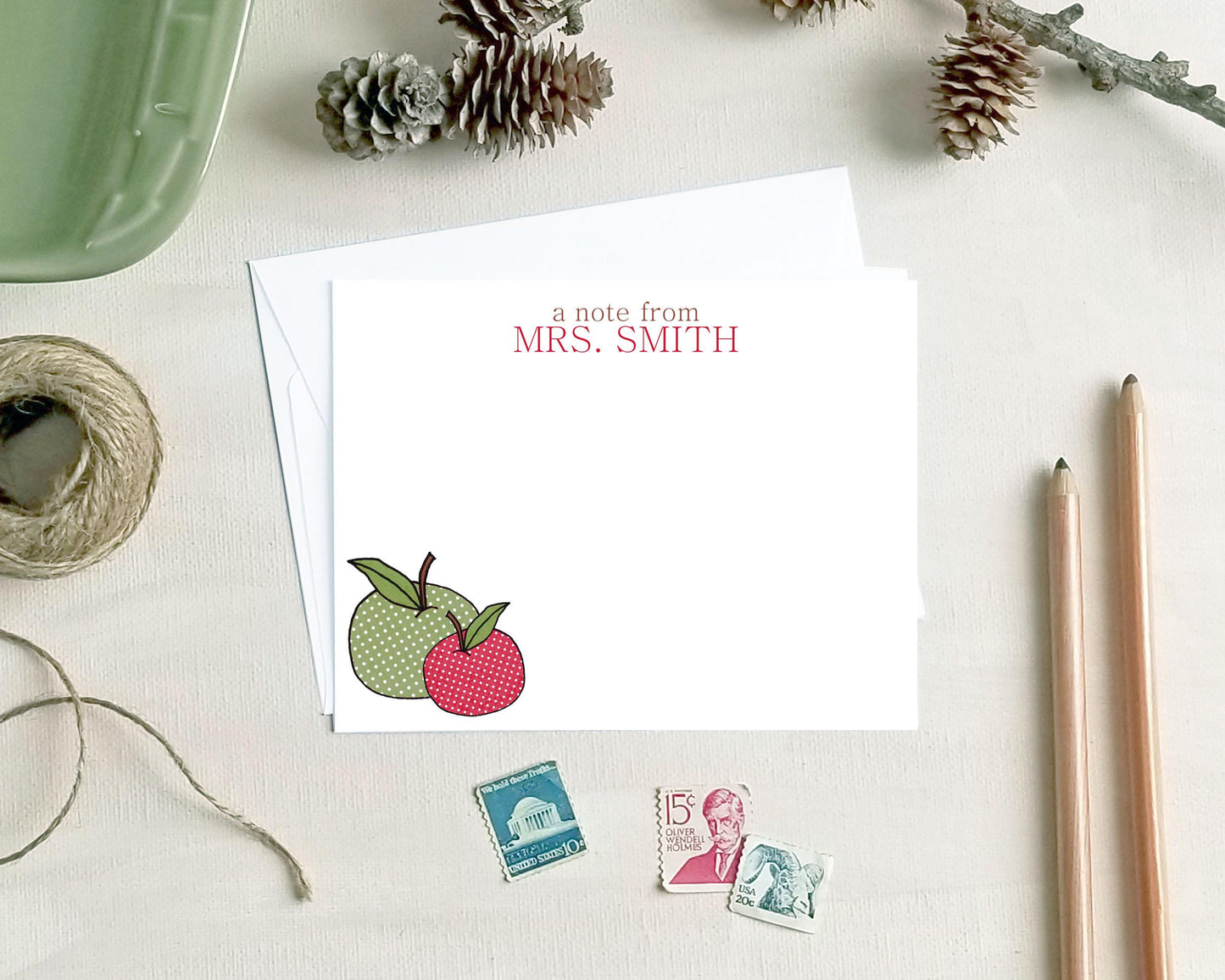 Polka Dot Apple Note Cards for Teachers - Personalized Stationery Gifts