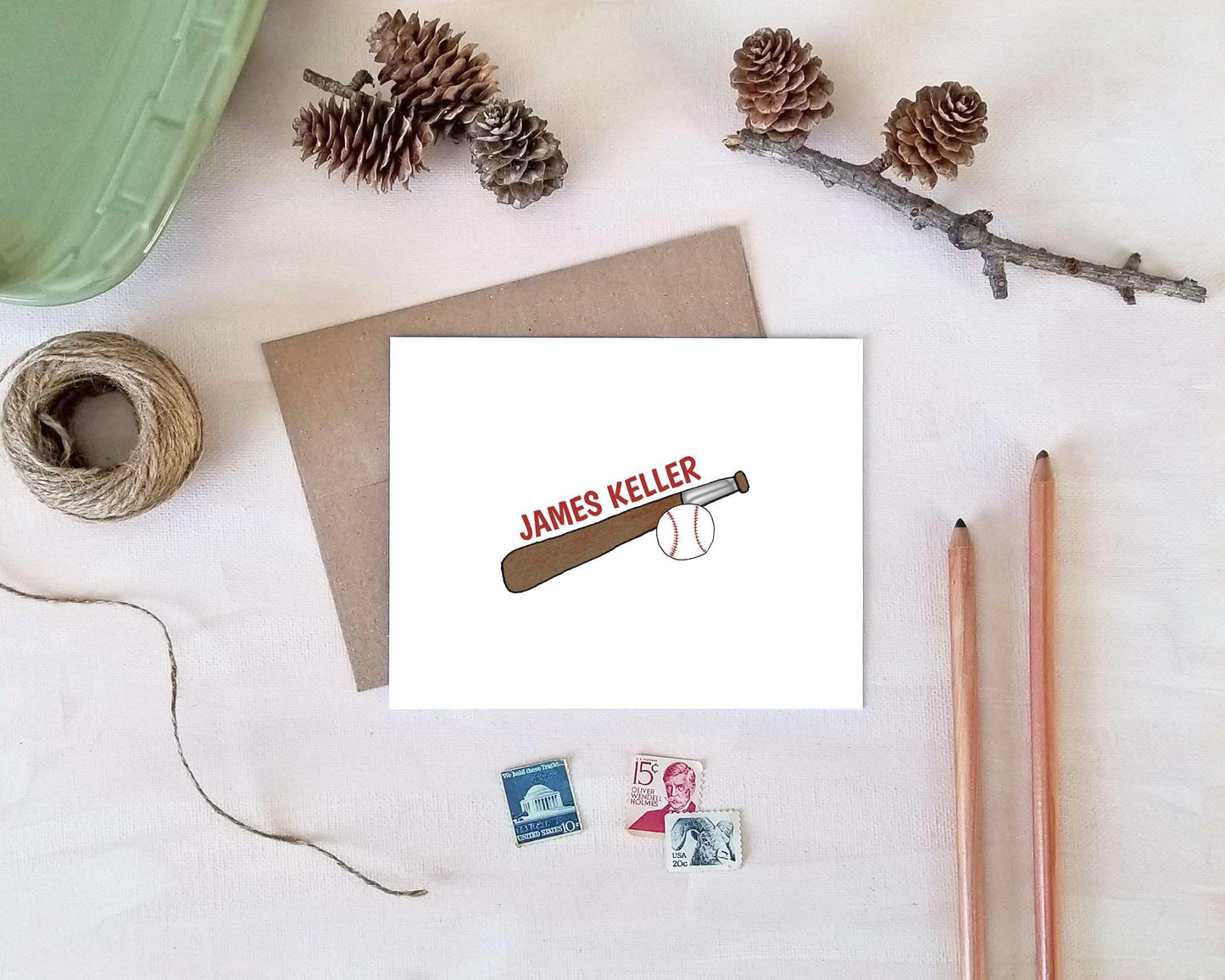 Baseball Note Card Set - Personalized Stationery Gift for Coach Player