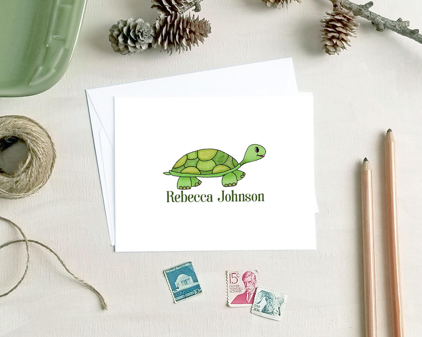 Turtle Note Cards - Personalized Stationery for Kids