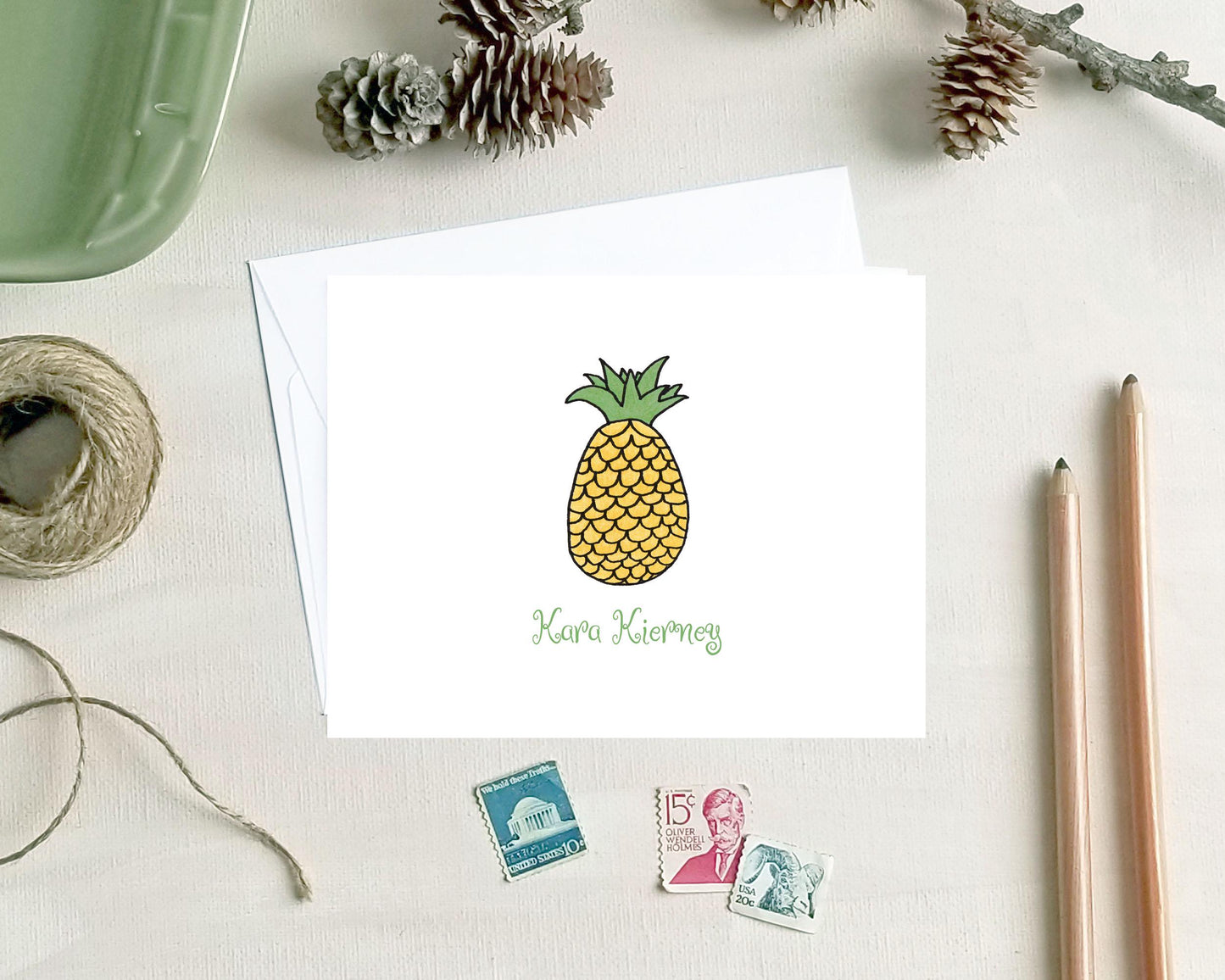 Pineapple Note Cards - Personalized Tropical Stationery Gifts for Foodies