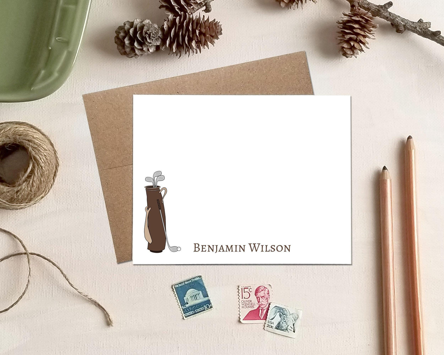 Personalized Golf Bag Note Cards: Golfer Stationery