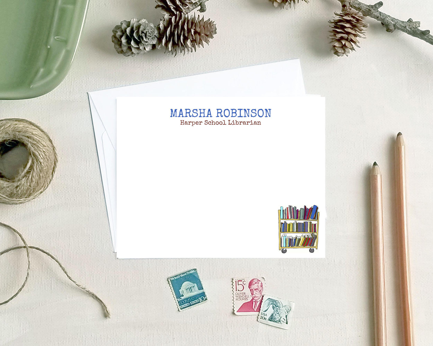 Librarian Gift - Personalized Note Cards - Book Rack Stationery