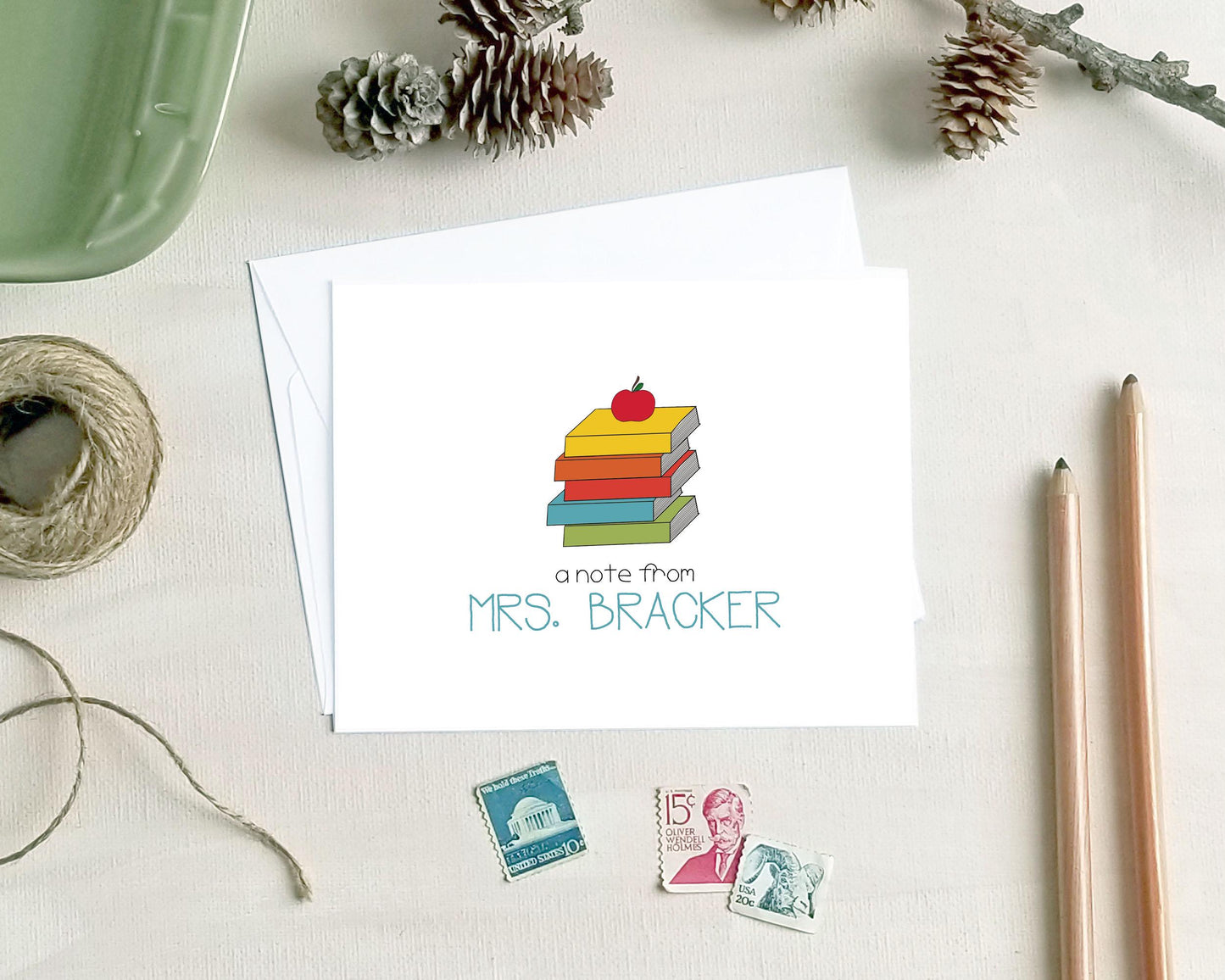 Personalized Apple Note Cards - Teacher Appreciation Stationery Gifts
