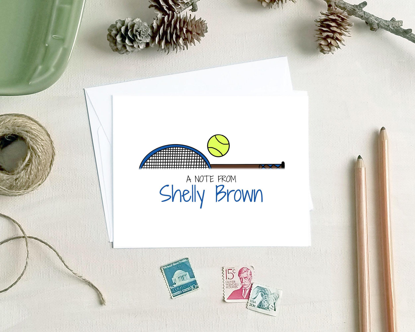 Personalized Note Cards - Blue Tennis Racquet Stationery Gift