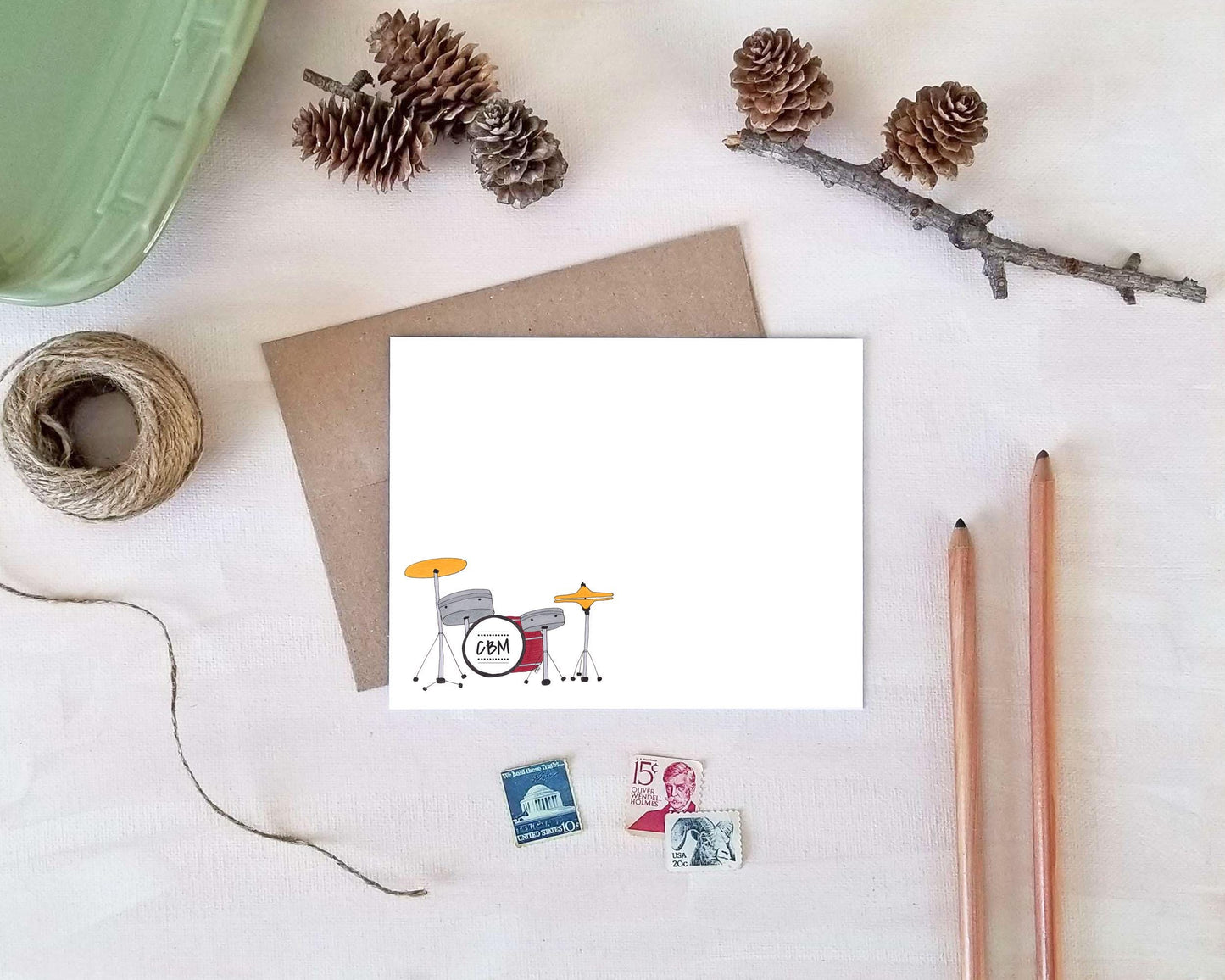 Personalized Note Card Set for Drummers - Custom Drum Stationery Gift for Musician Music Teacher