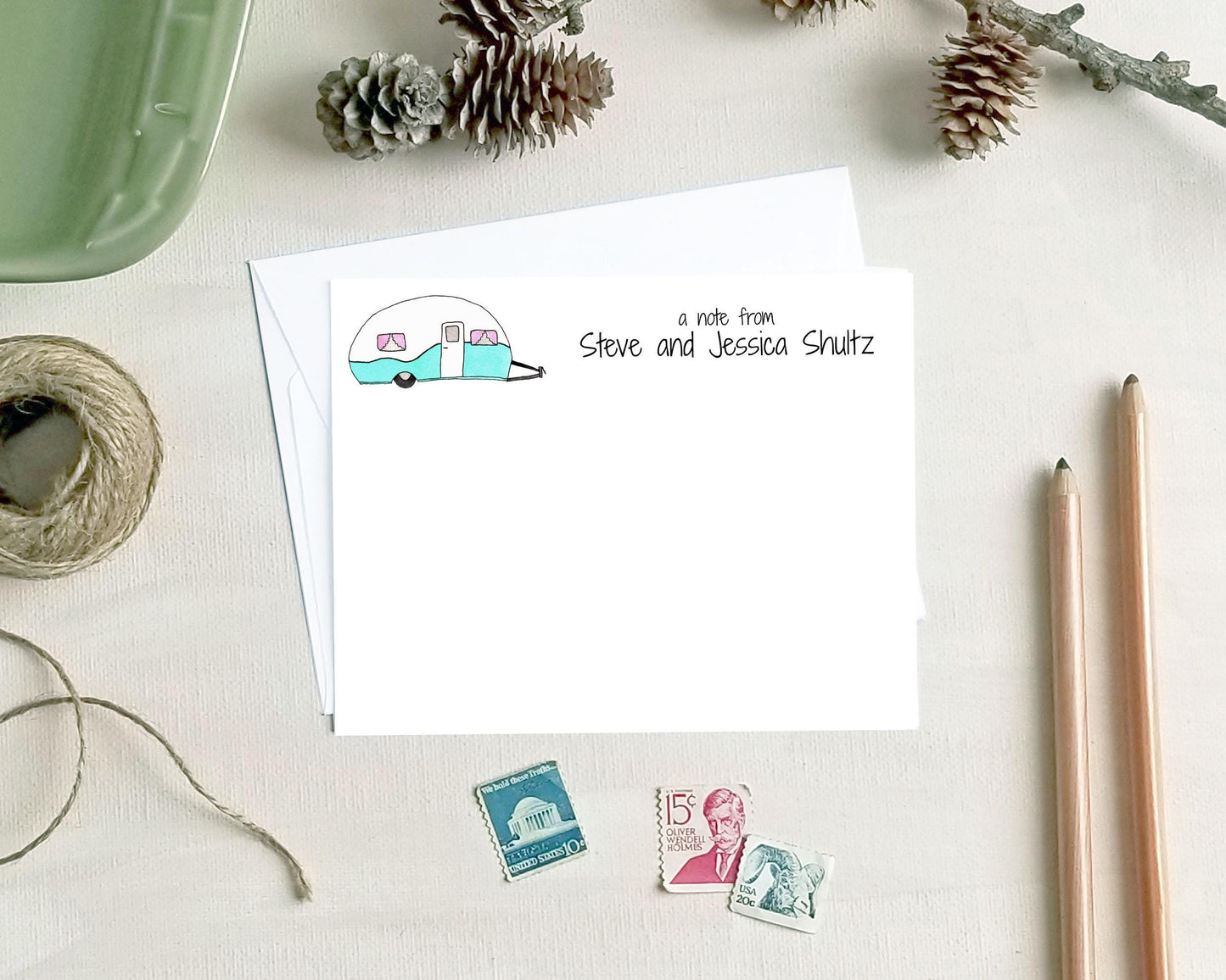 Personalized Gift for RVers - Vintage Camper Note Cards - Personalized RV Stationery Gifts