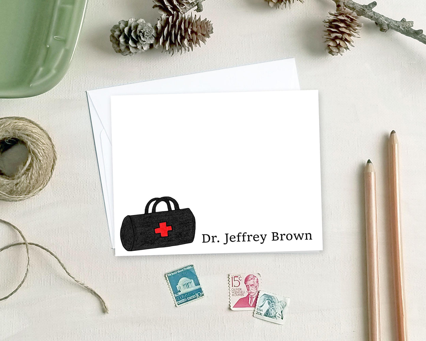 Personalized Note Cards - Doctor Bag Stationery Gifts for Doctors Nurses EMTs Paramedics