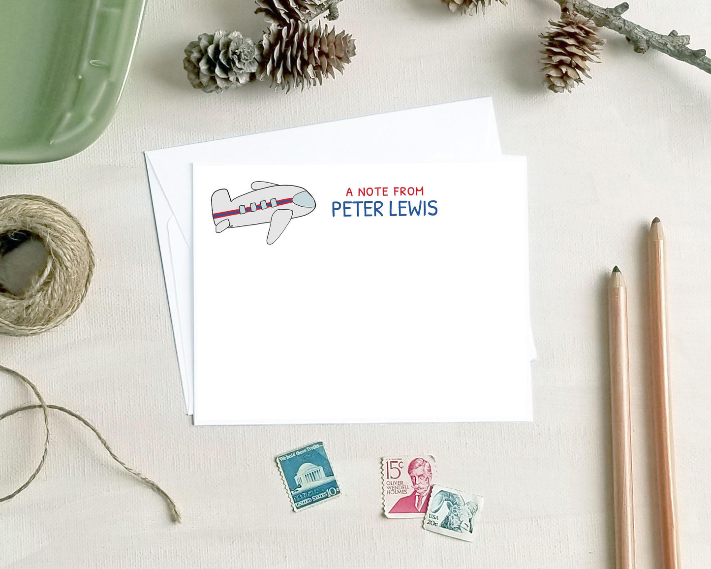 Personalized Note Card Set - Airplane Stationery Gifts for Pilots