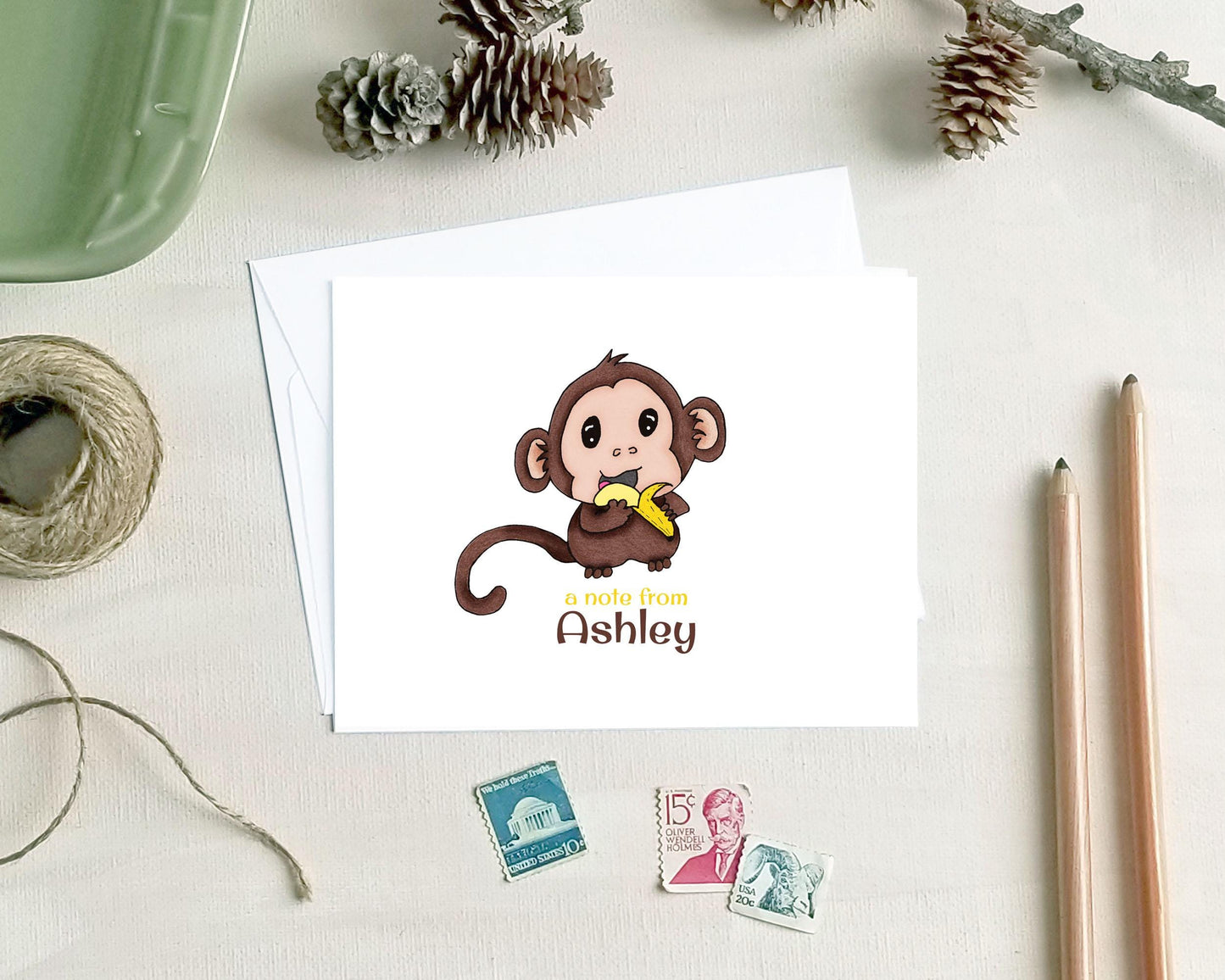 Personalized Monkey Note Cards - Zoo Animal Stationery for Kids