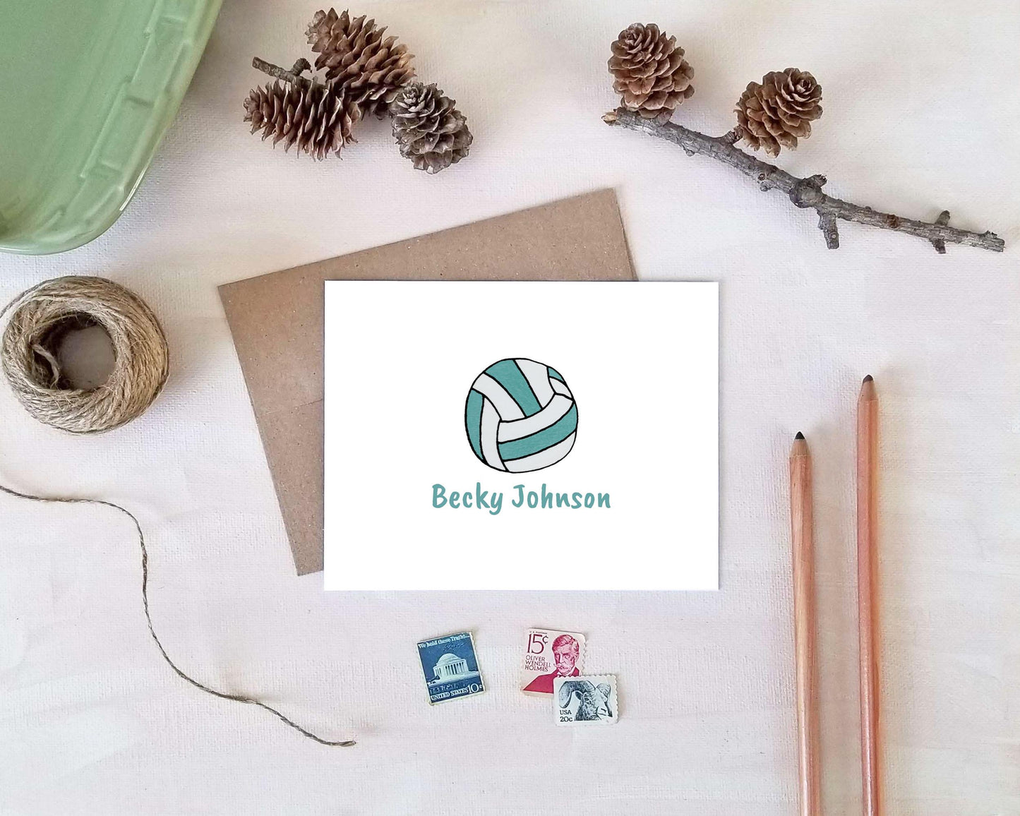 Volleyball Note Card Set - Personalized Sports Stationery - Volleyball Gifts