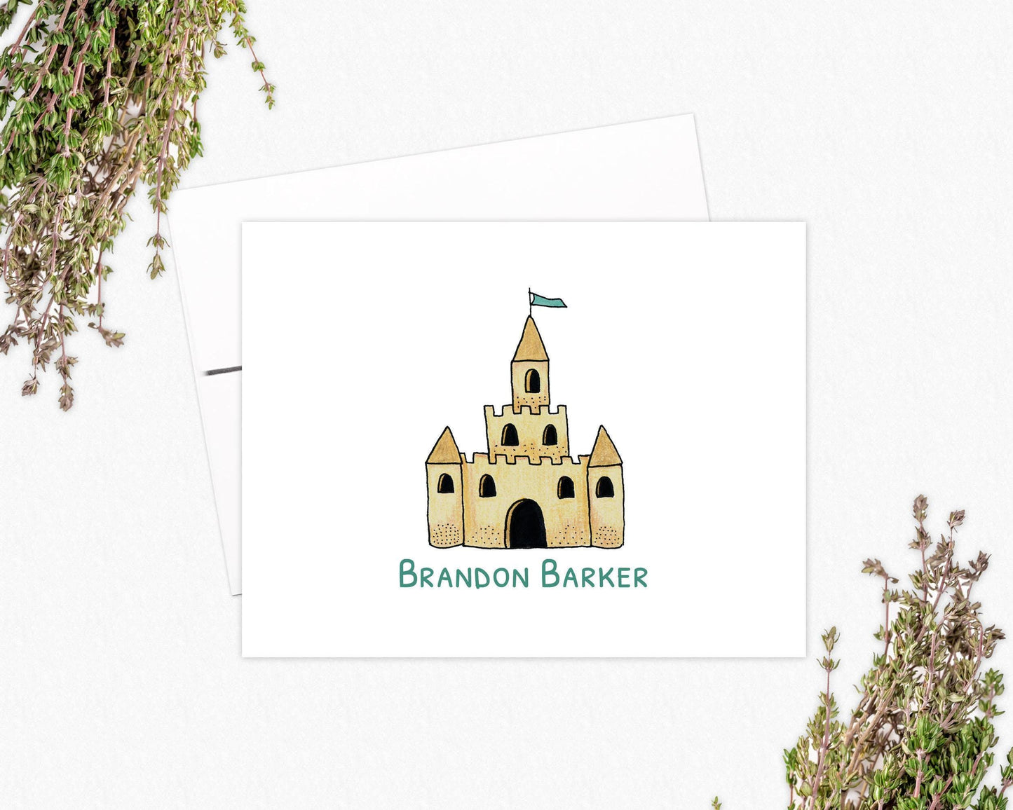 Sandcastle Note Cards for Kids - Personalized Stationery - Beach Gifts