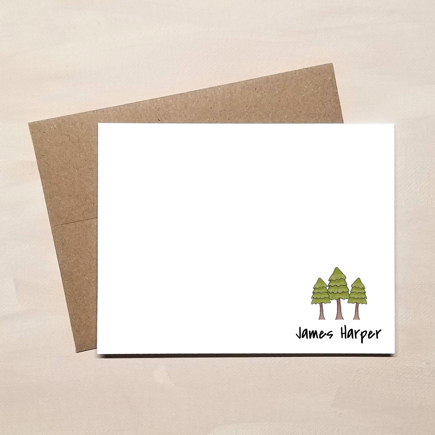 Pine Tree Note Cards - Personalized Rustic Camp Stationery Gifts