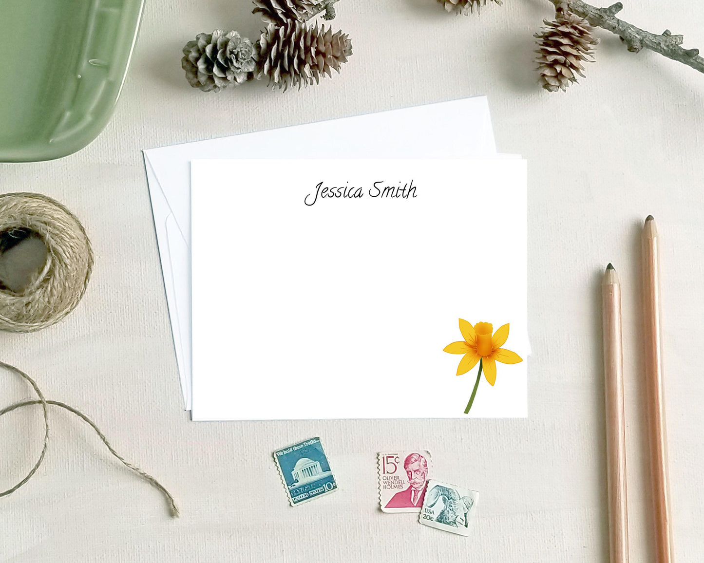 Daffodil Note Cards - Personalized Floral Stationery Gifts for Women