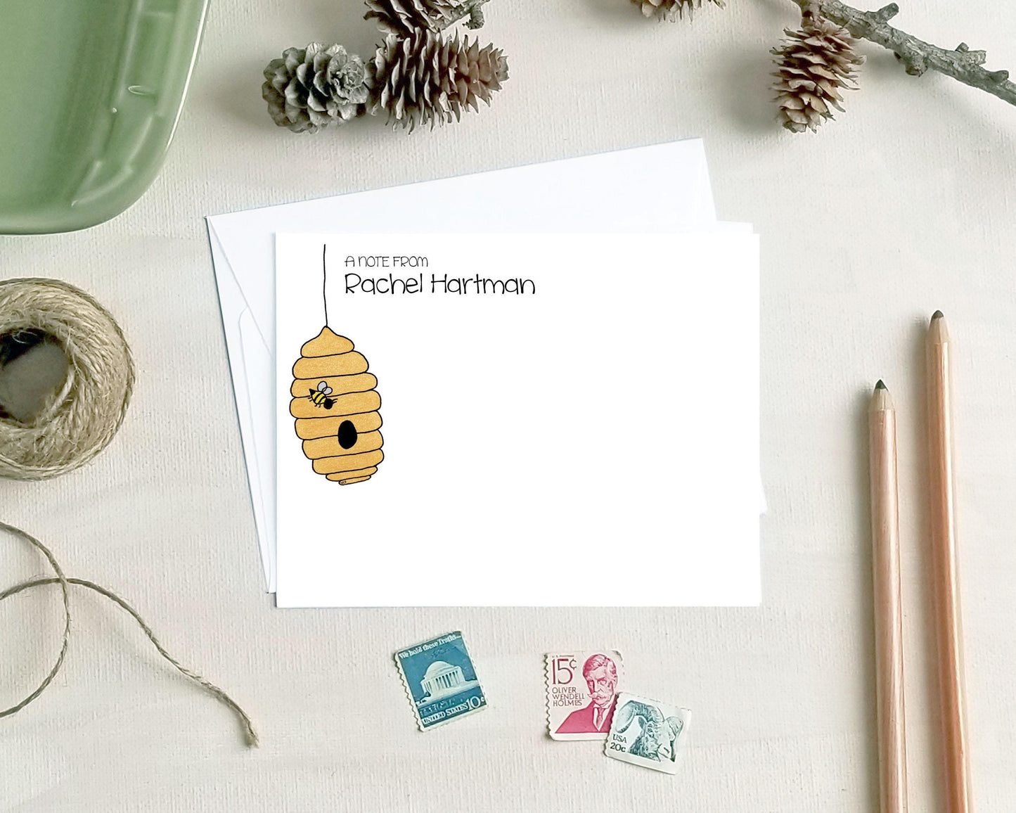 Personalized Note Cards - Bee Hive Stationery Gifts for Beekeepers