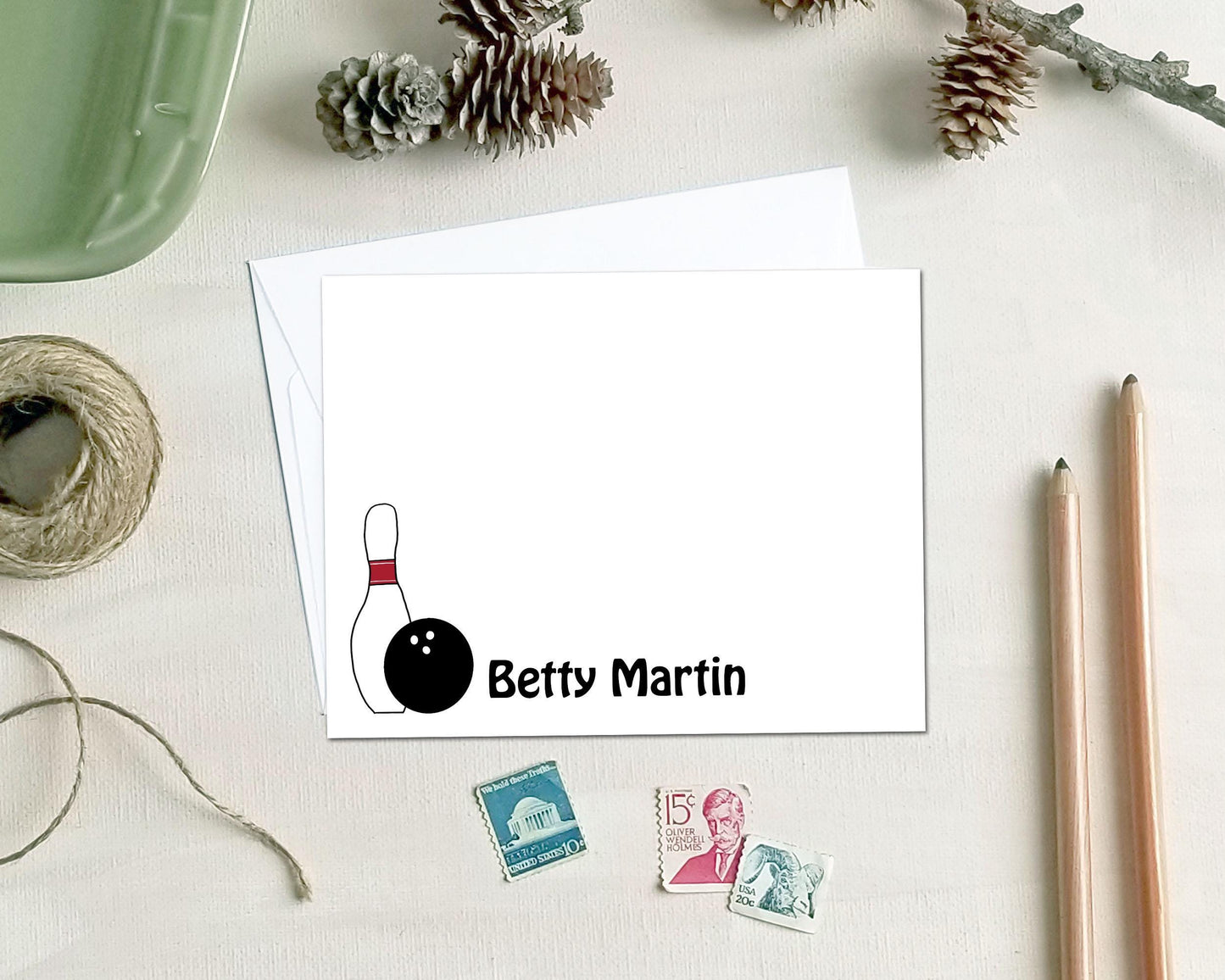 Personalized Note Cards - Bowling Stationery Gift
