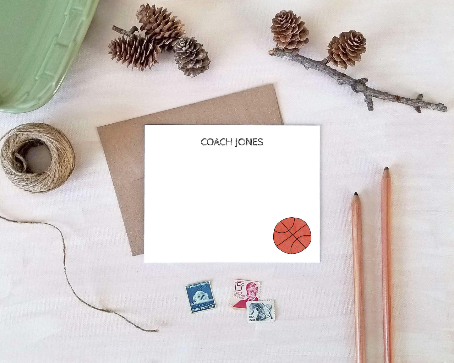 Basketball Stationery - Personalized Note Cards - Basketball Coach Gift