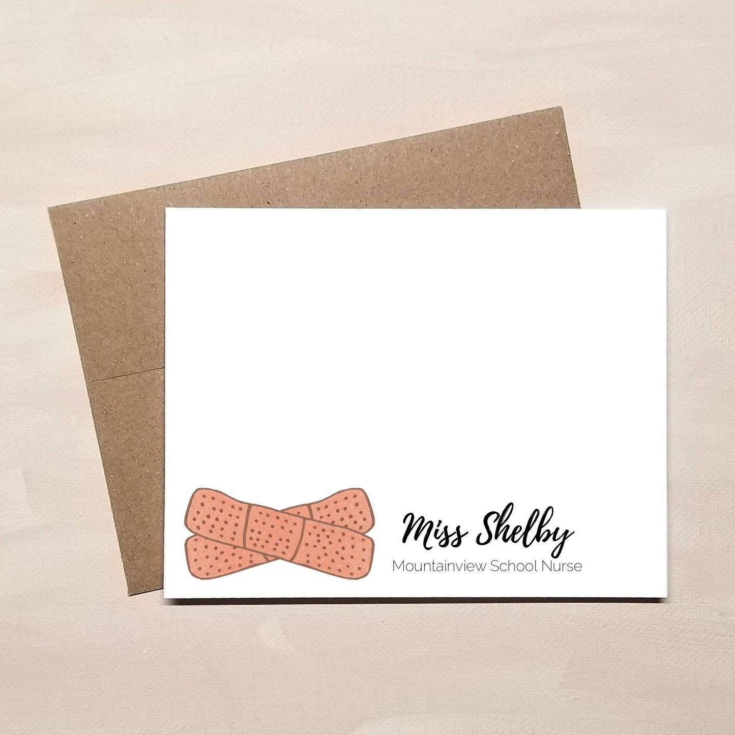 School Nurse Gift - Personalized Note Card Set - Bandage Note Cards