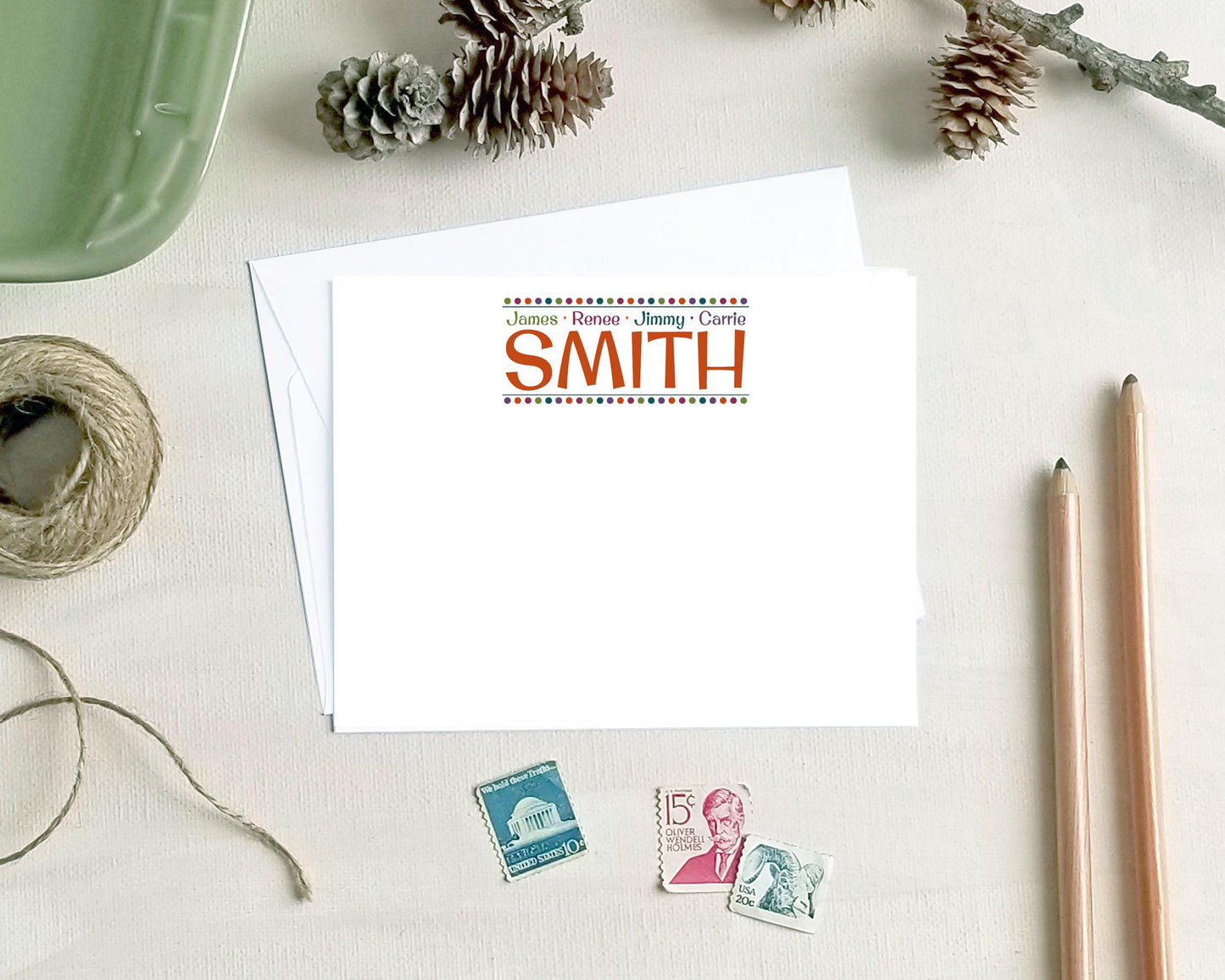 Personalized Family Name Note Cards - Custom Stationery Gift for Families