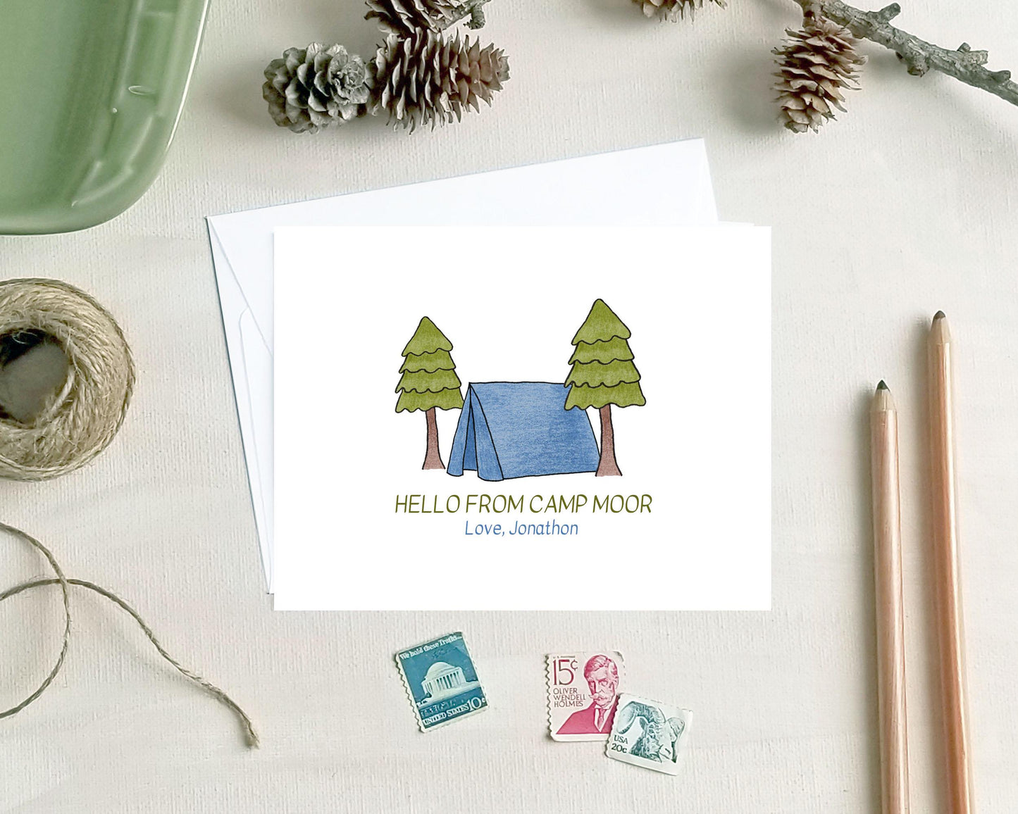 Personalized Camp Note Cards for Kids - Tent Camping Stationery Gifts