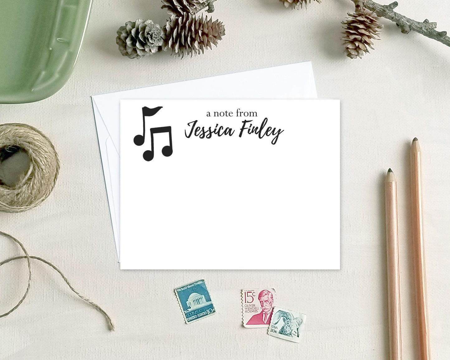 Personalized Note Cards - Music Notes Stationery Gifts for Musicians Teachers