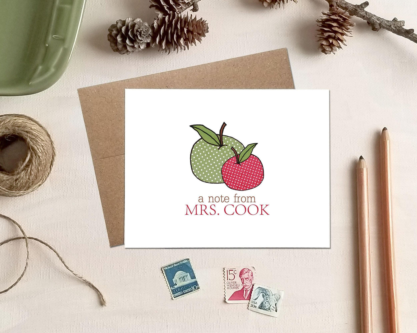 Polka Dot Apple Folded Note Cards - Personalized Gift for Teachers - Back to School