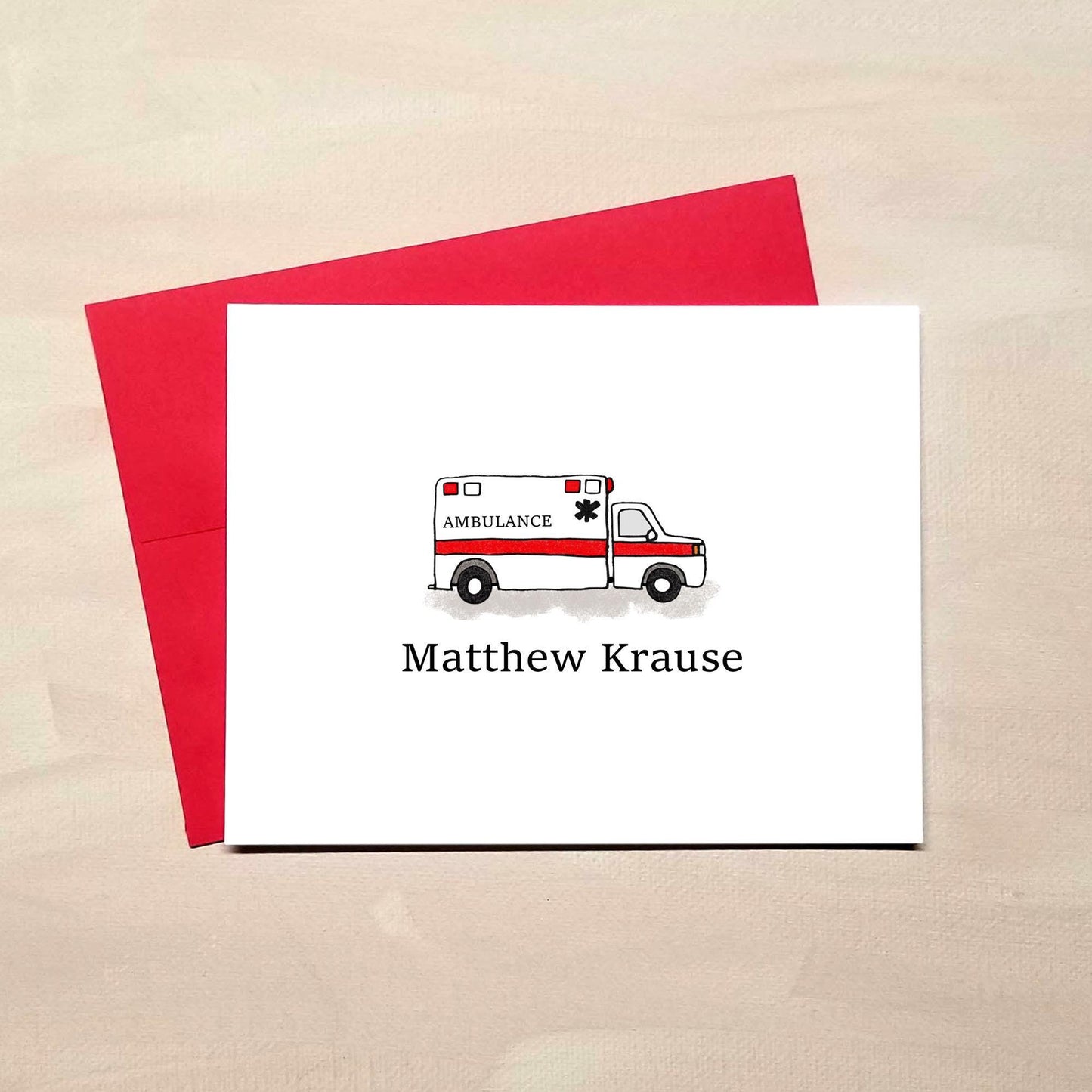 Ambulance Note Cards for EMT or Paramedic - Personalized Medical Stationery Gifts