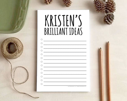 Personalized “Brilliant Ideas” Notepad – Custom Name Stationery | Lined Checklist Pad for Work, School & Home