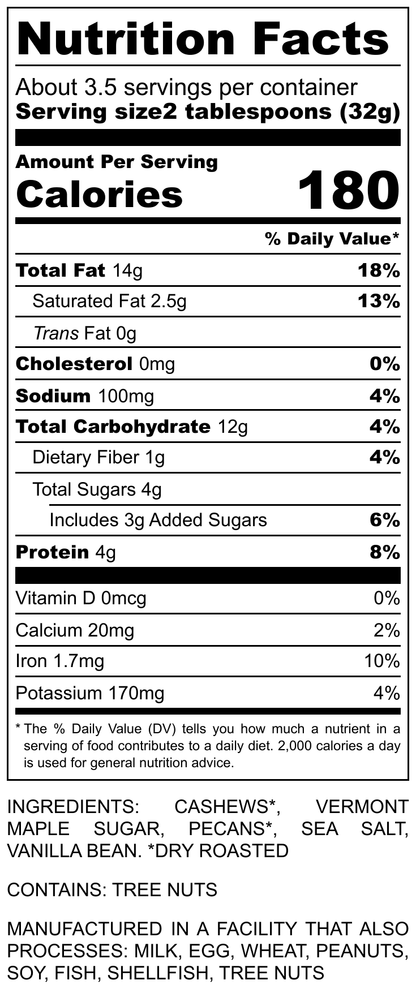 "Maple Creemee" - Vermont Maple, Cashew, and Pecan Nut Butter with Vanilla Bean - 3.8 oz