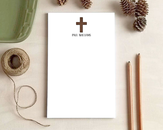 Wooden Cross Notepad – Rustic Faith-Inspired Stationery | 2 Designs & 3 Sizes Available