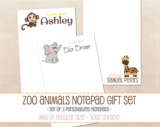 Zoo Notepad Gift Set - Animals Collection - Personalized Stationery Gifts for Kids - Set of 3