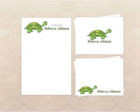 Personalized Stationery - Turtle Notepad & Note Cards - Turtle Stationery Set for Kids - Turtle Gifts