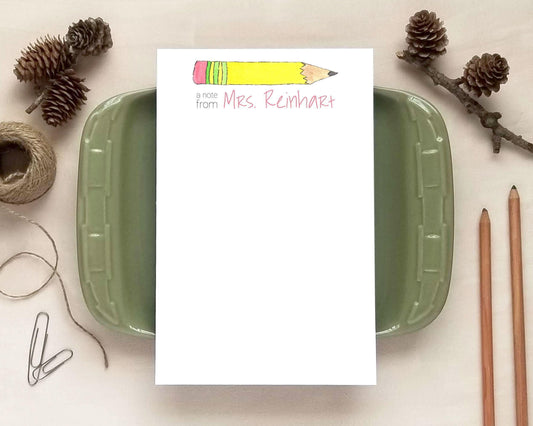 Teacher Gift - Personalized Notepad - Watercolor Pencil Notepad - Yellow Pencil Stationery Gift for Teachers