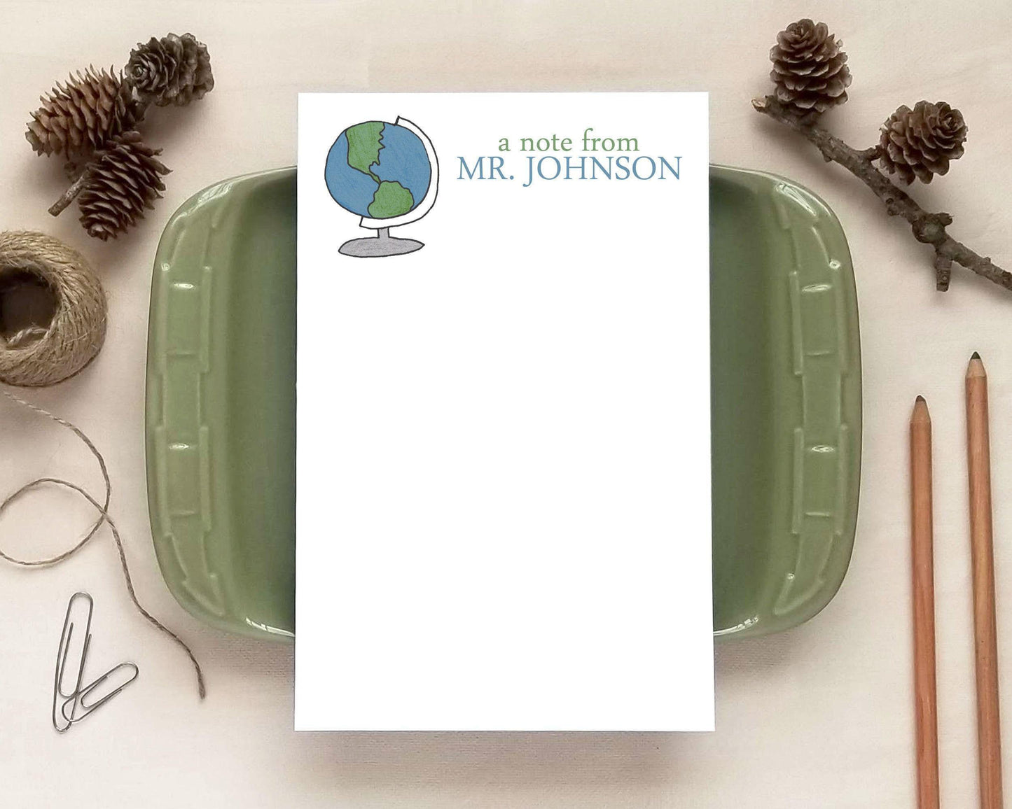 Globe Notepad - History Teacher Stationery - Social Studies Teacher Gifts - Personalized Notepad