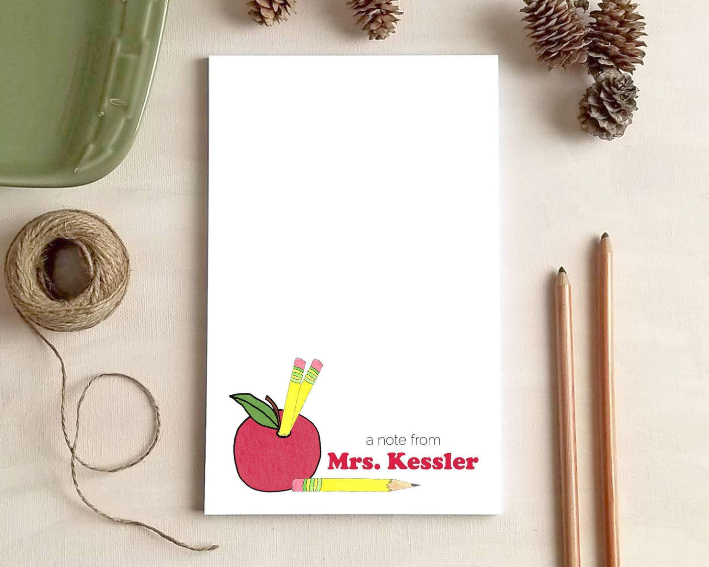 Apple & Pencil Notepad - Teacher Gift - Personalized Notepad