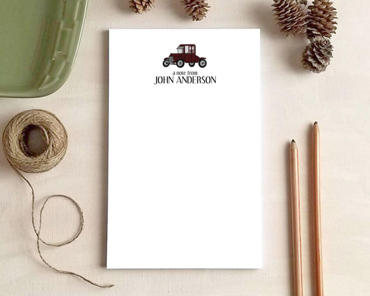 Antique Car Notepad - Custom Automobile Stationery Gift for Husband, Dad or Grandpa - Personalized Notepad