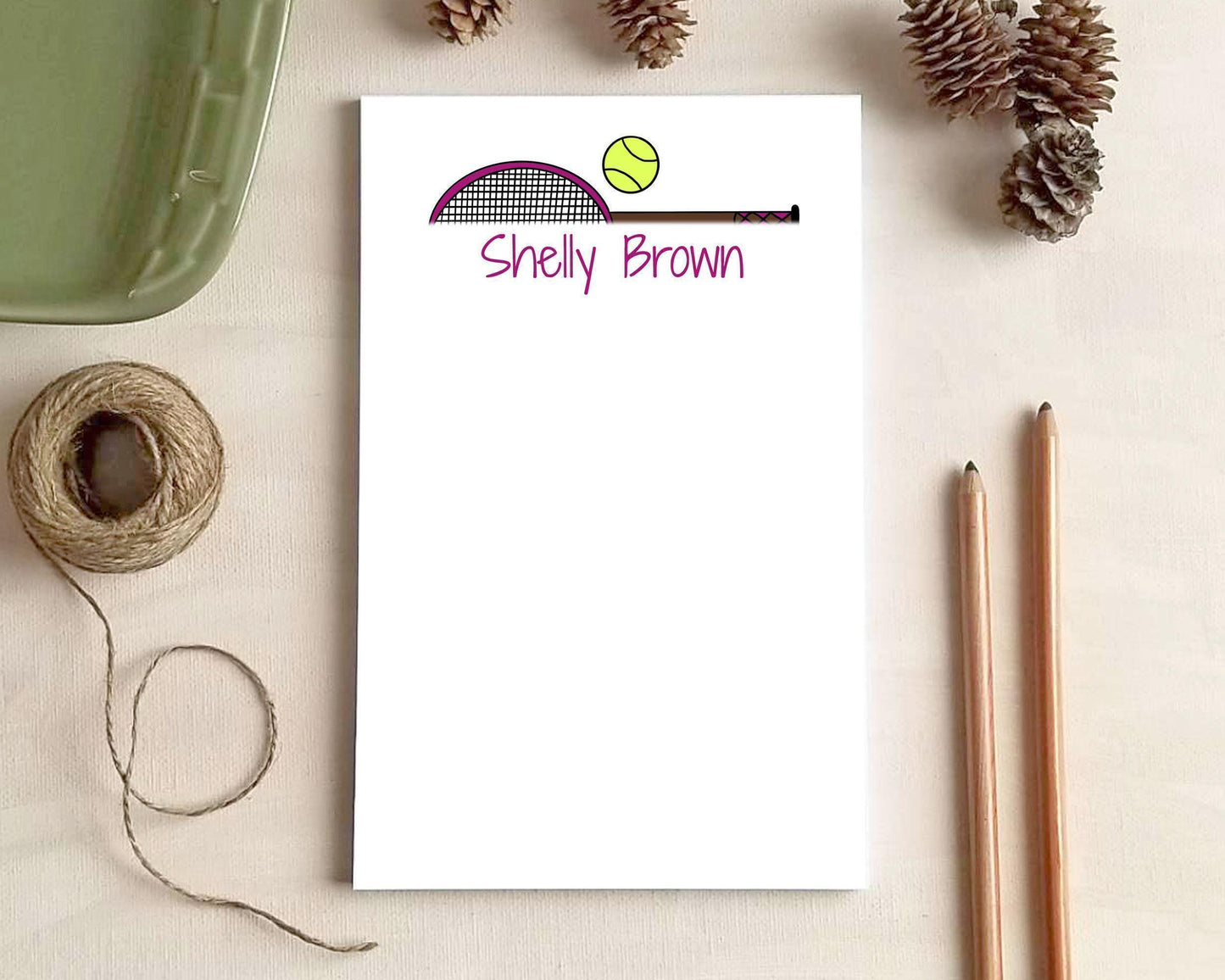 Tennis Stationery - Pink Tennis Raquet Gift for Coach or Players - Personalized Notepad