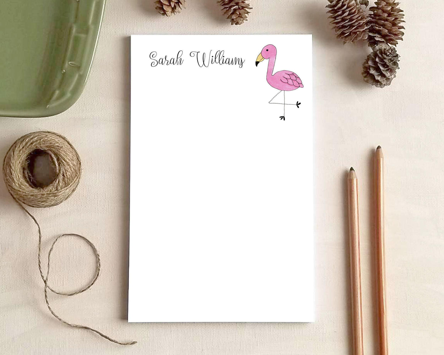 Watercolor Flamingo Notepad - Tropical Stationery Gifts for Women - Personalized Notepad