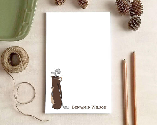 Golf Notepad - Stationery Gift for Golfers - Brown Golf Bag Notes - Personalized Notepad