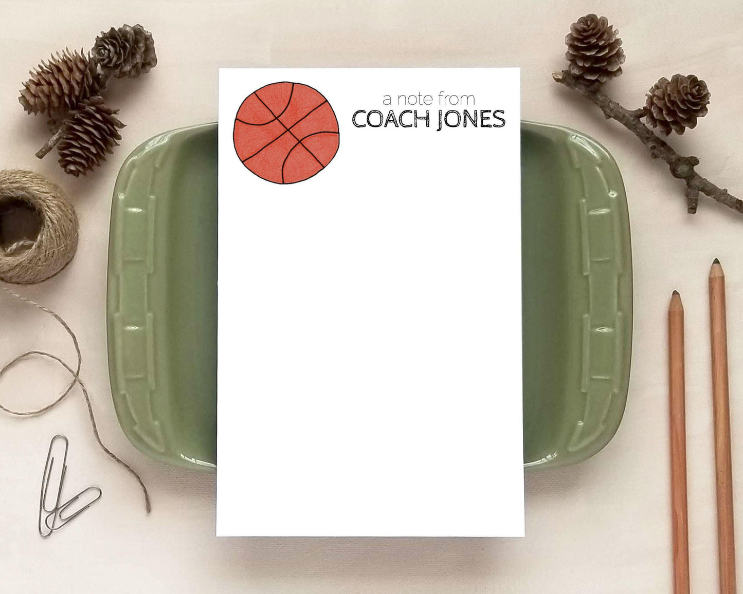 Basketball Notepad - Custom Sports Stationery Gift for Coach or Players - Personalized Notepad