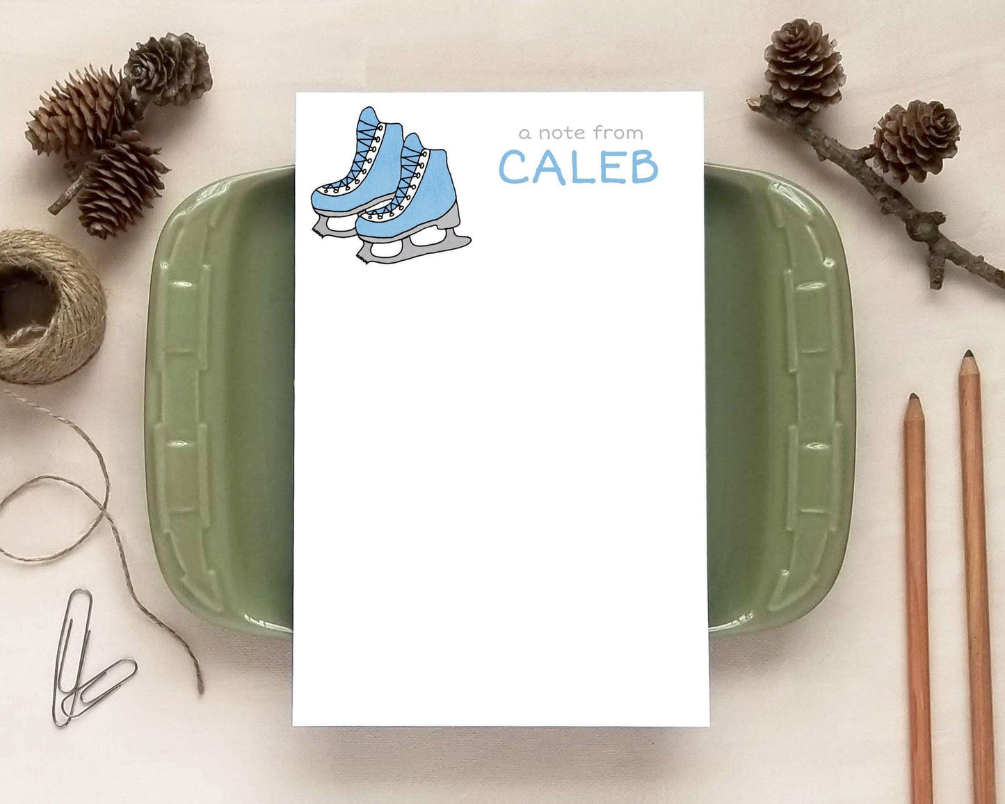 Ice Skates Notepad - Winter Stationery Gift for Kids - Personalized Notepad