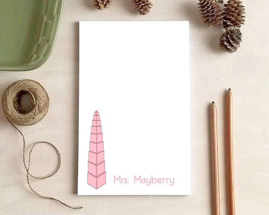 Pink Tower Notepad - Custom Stationery Gift for Teachers - Personalized Notepad